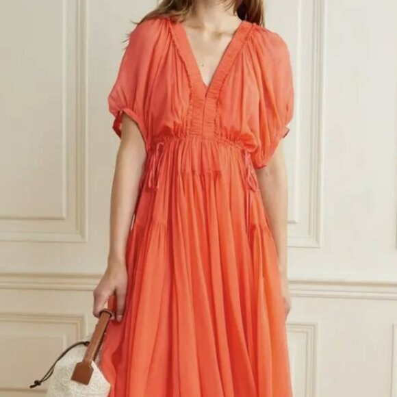 LA LINGE CONSTANCE CHIFFON ORANGE MIDI EASTER DRESS  SZ S CASUAL & FORMAL STYLE - Picture 7 of 15